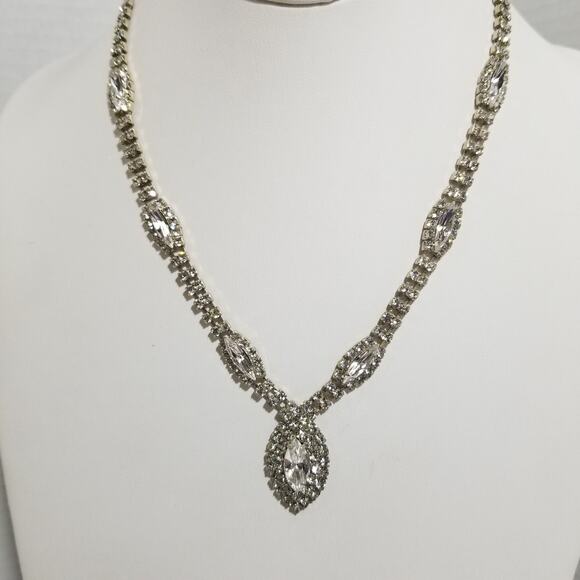 Clear rhinestone necklace oval 16" /3"ext.silver tone 1.1637 - Picture 6 of 12